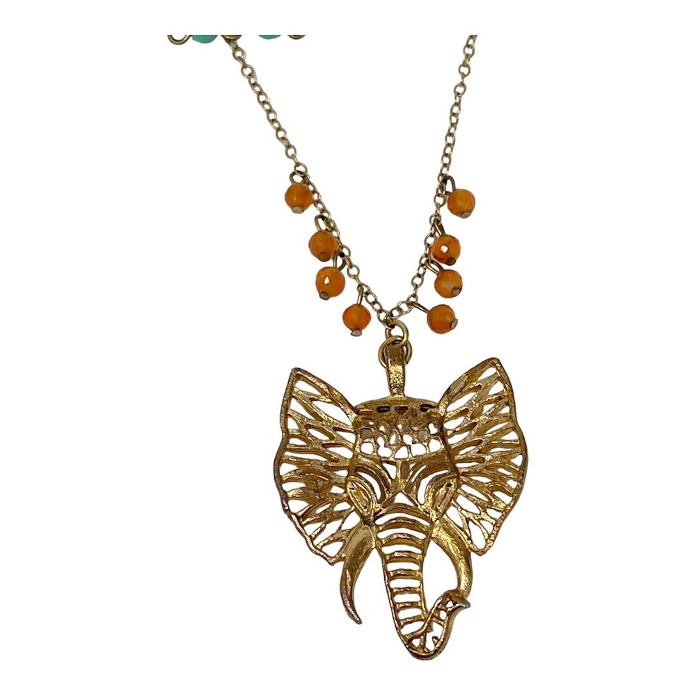 David Aubrey Beaded Necklace Gold Tone Elephant Pendant. - Picture 5 of 7